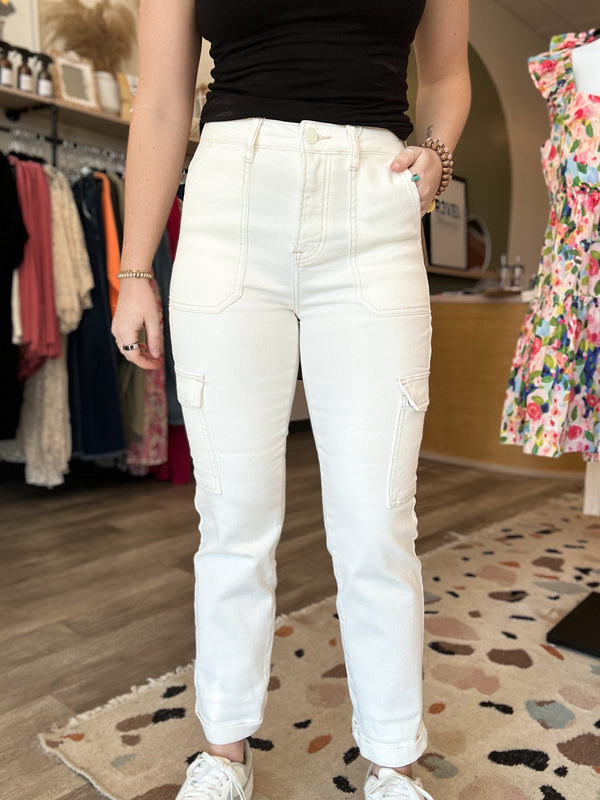 Belle Cargo Pants-Risen-R3vel Threads, Women's Fashion Boutique, Located in Hudsonville, Michigan