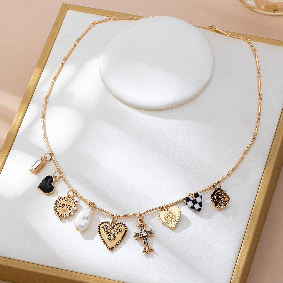 Checker heart charm necklace-JOSSLYN by wall to wall-R3vel Threads, Women's Fashion Boutique, Located in Hudsonville, Michigan