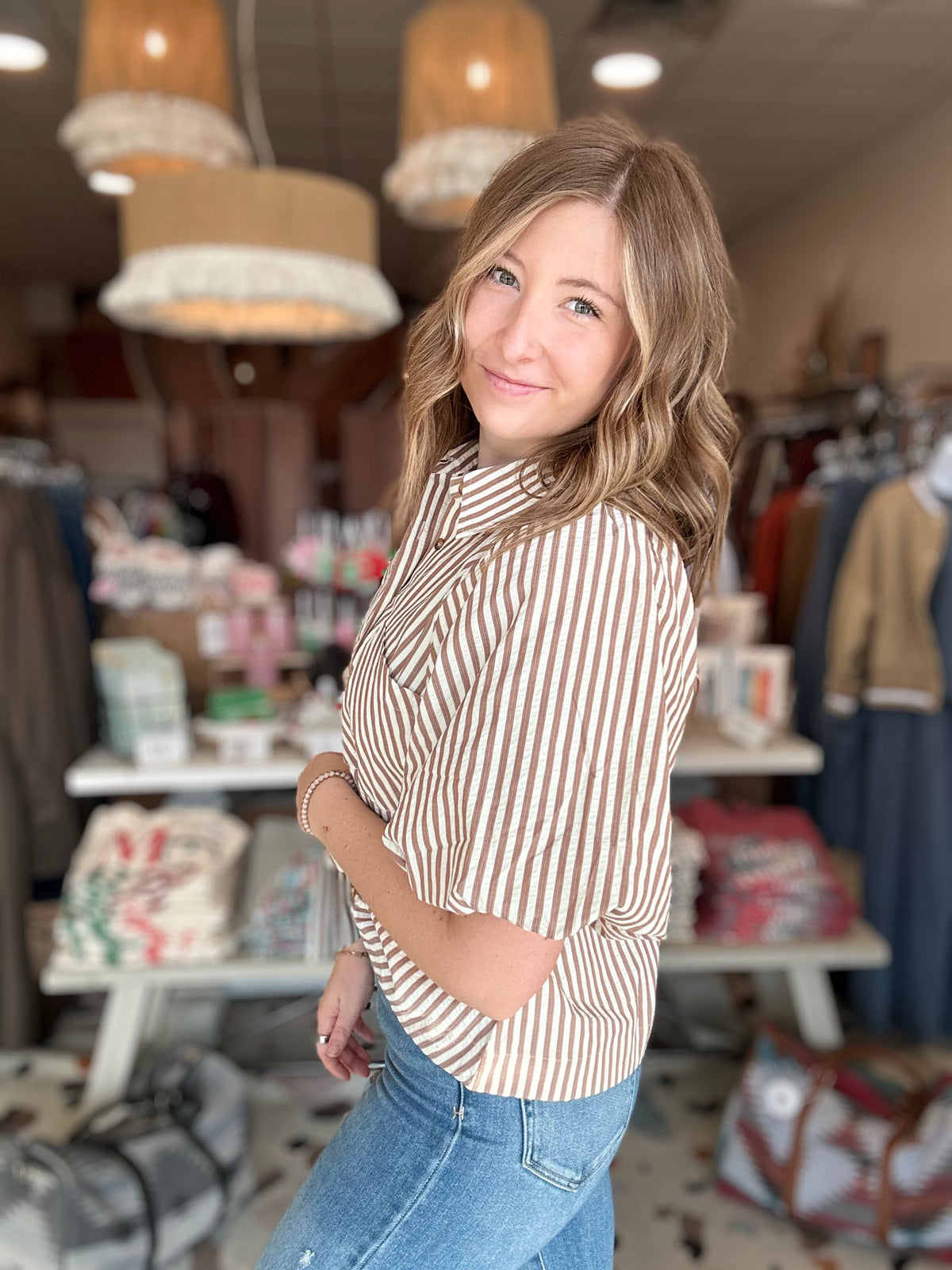 Penny Pin Stripe Top-&Merci-R3vel Threads, Women's Fashion Boutique, Located in Hudsonville, Michigan