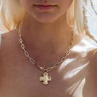 NOTABLE HAMMERED CROSS FRONT TOGGLE NECKLACE-JOSSLYN by wall to wall-R3vel Threads, Women's Fashion Boutique, Located in Hudsonville, Michigan