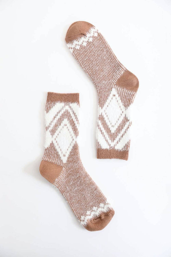Faux Mohair Diamond Pattern Socks - Fall & Winter 2025-Leto Accessories-R3vel Threads, Women's Fashion Boutique, Located in Hudsonville, Michigan