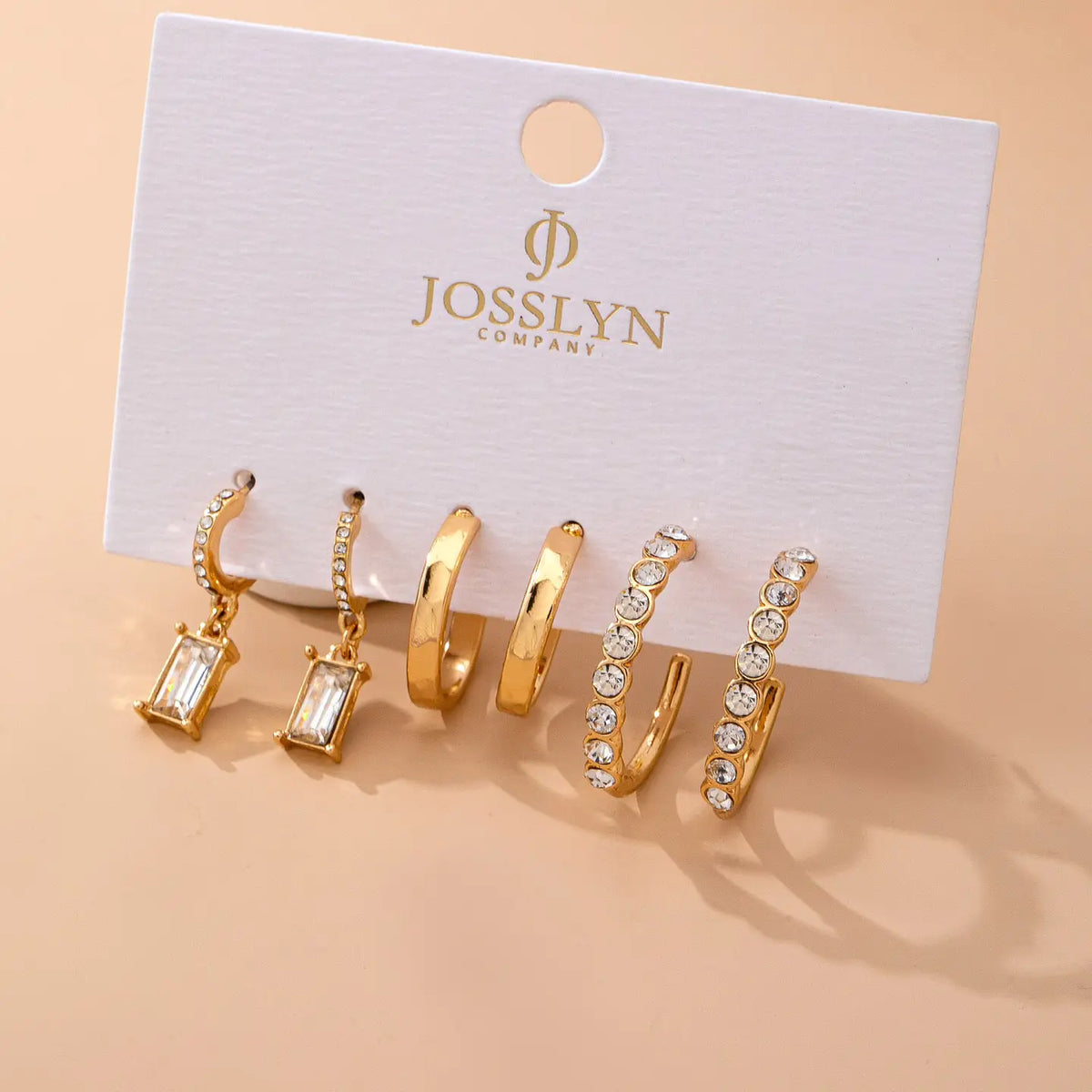 Crystal-Accented Gold Hoop Earring Set