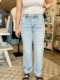 Talia Cuff Straight Denim-Risen-R3vel Threads, Women's Fashion Boutique, Located in Hudsonville, Michigan