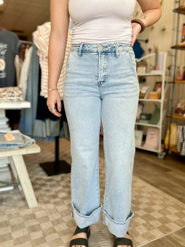 Talia Cuff Straight Denim-Risen-R3vel Threads, Women's Fashion Boutique, Located in Hudsonville, Michigan