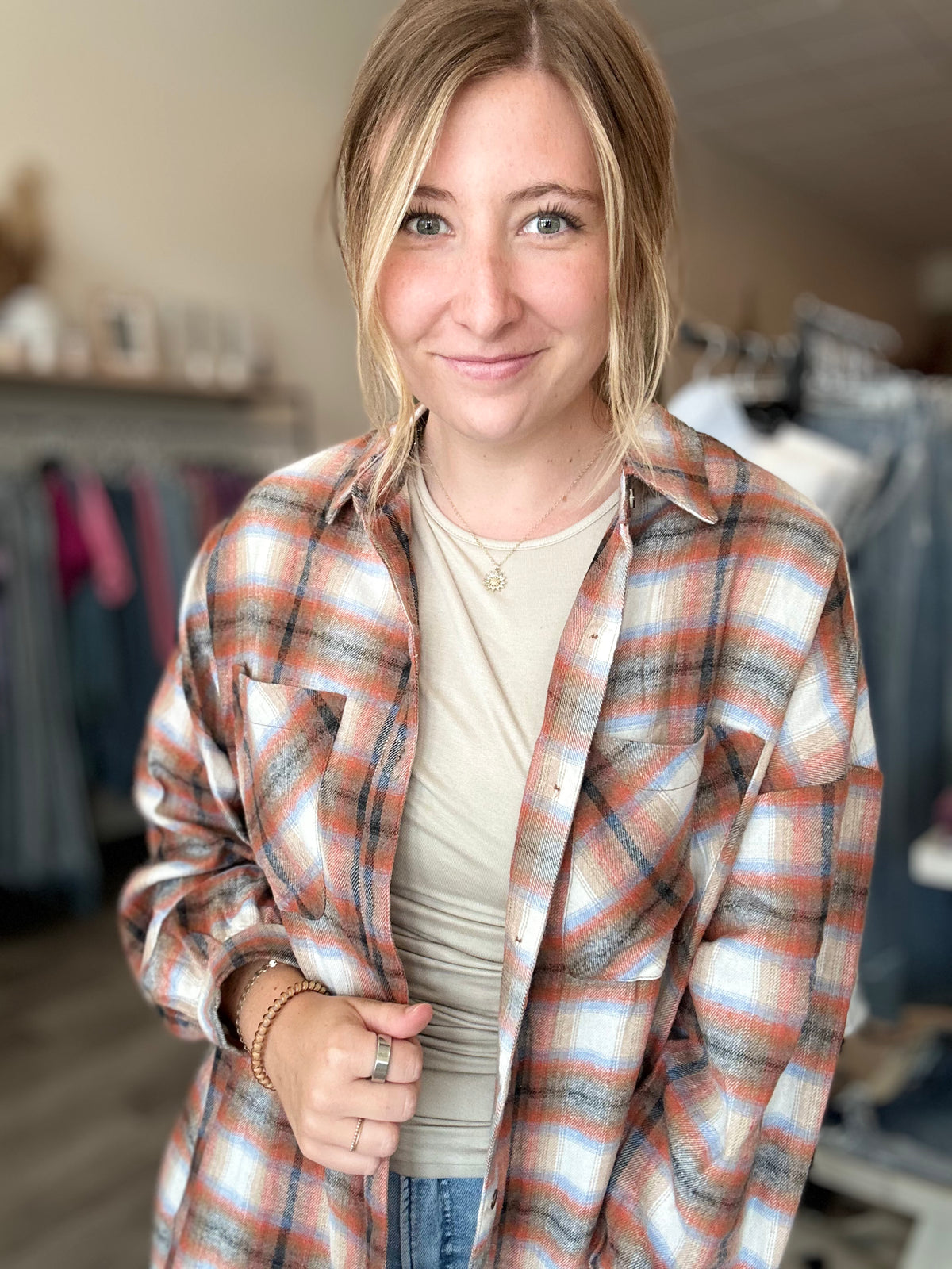 Esme Longline Button Down-mustard seed-R3vel Threads, Women's Fashion Boutique, Located in Hudsonville, Michigan