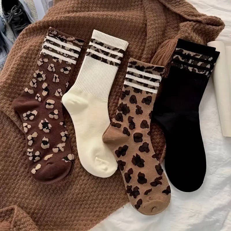 Leopard half crew Socks-JOSSLYN by wall to wall-R3vel Threads, Women's Fashion Boutique, Located in Hudsonville, Michigan