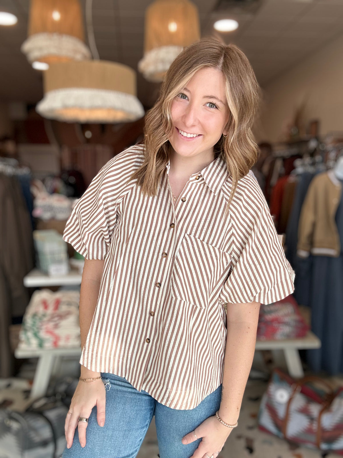 Penny Pin Stripe Top-&Merci-R3vel Threads, Women's Fashion Boutique, Located in Hudsonville, Michigan