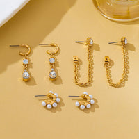 Pearl Hoop Crystal Drop Chain Trio Earring Set-JOSSLYN by wall to wall-R3vel Threads, Women's Fashion Boutique, Located in Hudsonville, Michigan