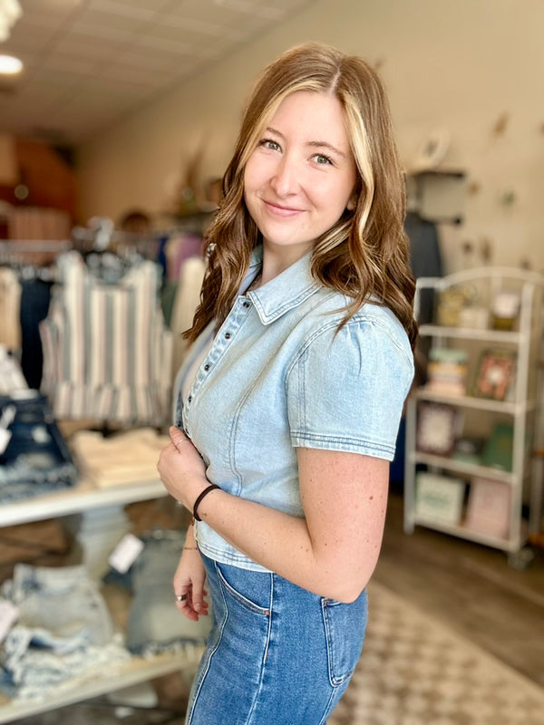 Evelyn Denim Top-Risen-R3vel Threads, Women's Fashion Boutique, Located in Hudsonville, Michigan