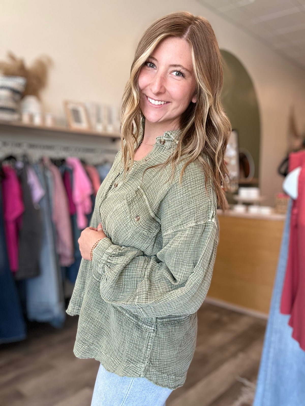 Spencer Button Up-Mittoshop-R3vel Threads, Women's Fashion Boutique, Located in Hudsonville, Michigan