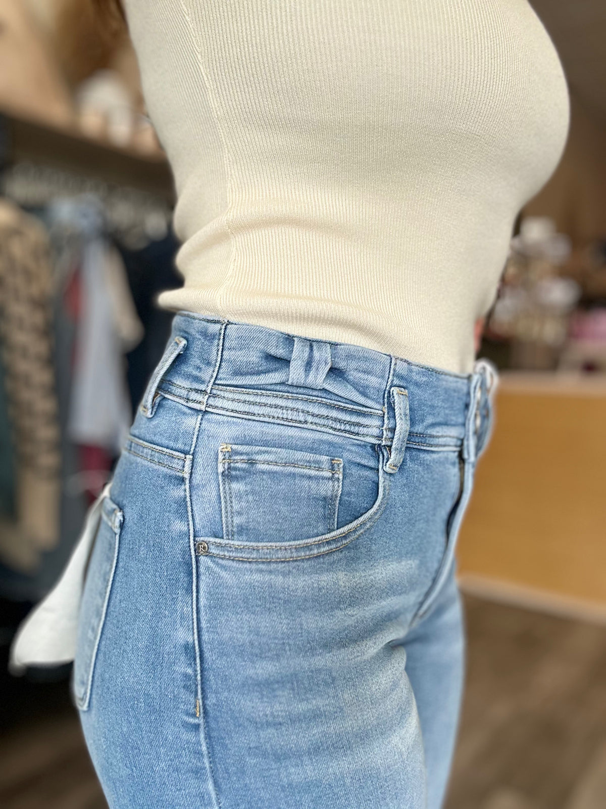 Lucy Cropped Bow Jeans-Risen-R3vel Threads, Women's Fashion Boutique, Located in Hudsonville, Michigan