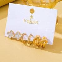 Gold-Tone Clover Pearl Huggie Hoop Earring Trio