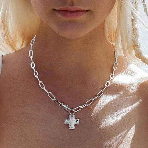 NOTABLE HAMMERED CROSS FRONT TOGGLE NECKLACE-JOSSLYN by wall to wall-R3vel Threads, Women's Fashion Boutique, Located in Hudsonville, Michigan