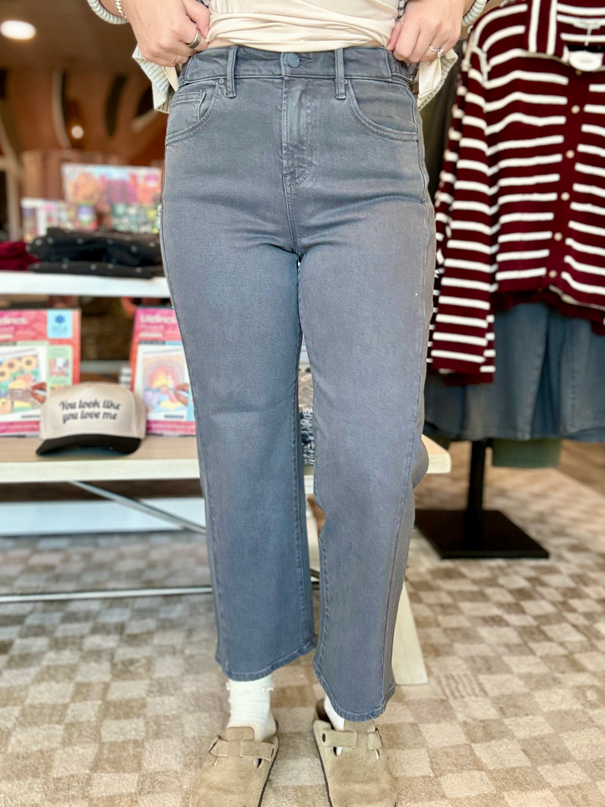 Kelli Cropped Grey Denim-Risen-R3vel Threads, Women's Fashion Boutique, Located in Hudsonville, Michigan