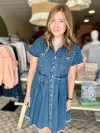 Lenny Denim Dress-Bluivy-R3vel Threads, Women's Fashion Boutique, Located in Hudsonville, Michigan