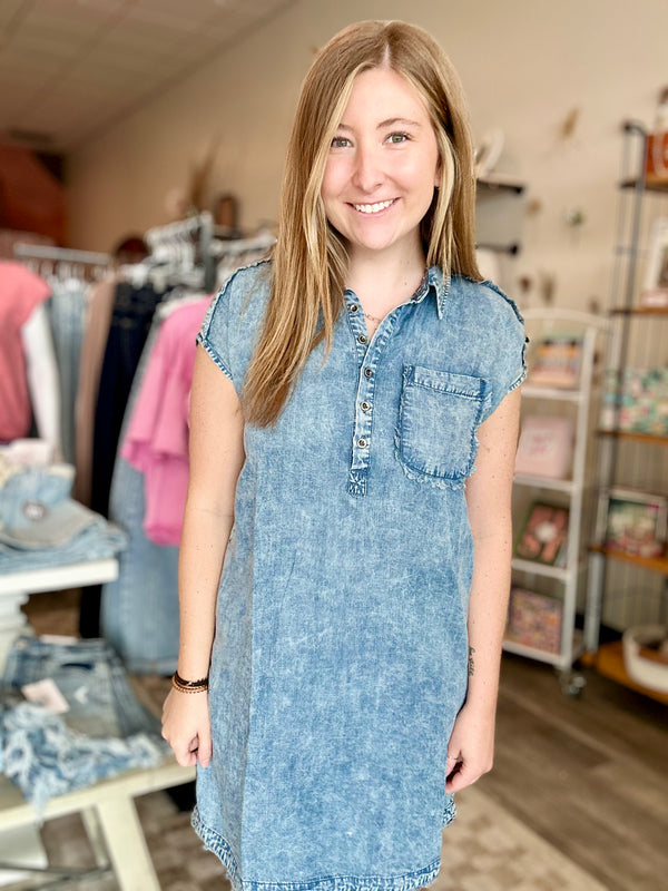 Holly Denim Dress-Doe & Rae-R3vel Threads, Women's Fashion Boutique, Located in Hudsonville, Michigan