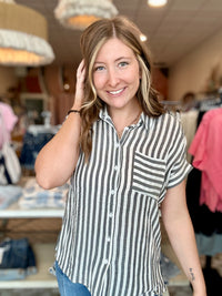 Rina Short Sleeve Button Up-Doe & Rae-R3vel Threads, Women's Fashion Boutique, Located in Hudsonville, Michigan