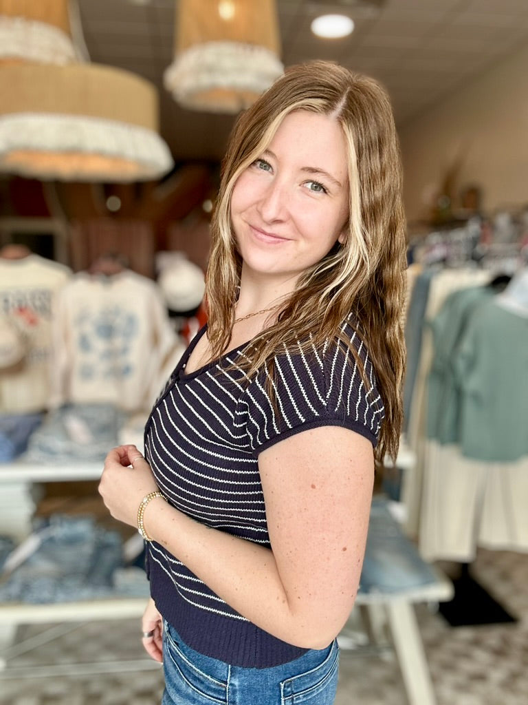 Carlie Top-Navy-The Workshop-R3vel Threads, Women's Fashion Boutique, Located in Hudsonville, Michigan