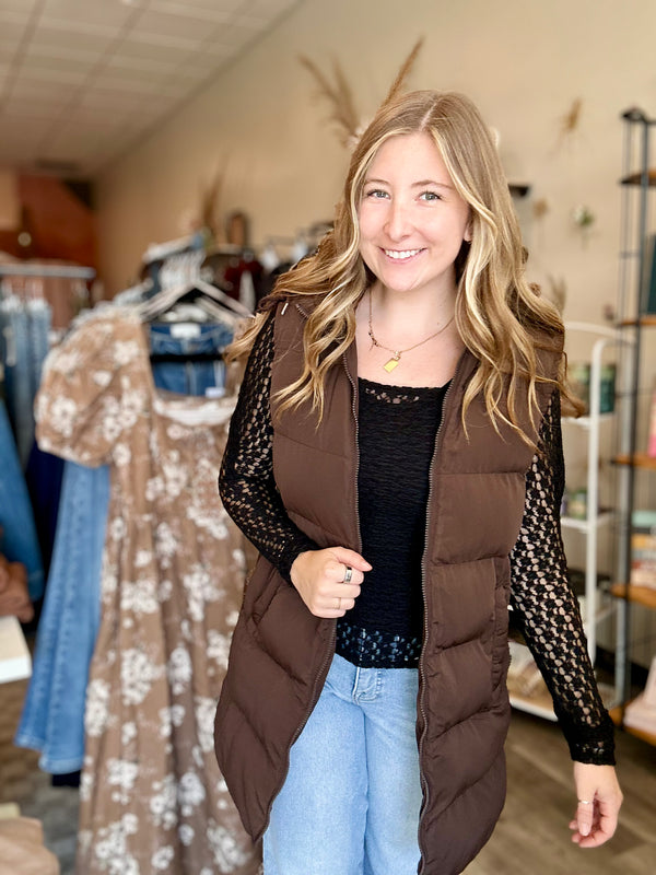 Cora Longline Puffer vest-Bluivy-R3vel Threads, Women's Fashion Boutique, Located in Hudsonville, Michigan