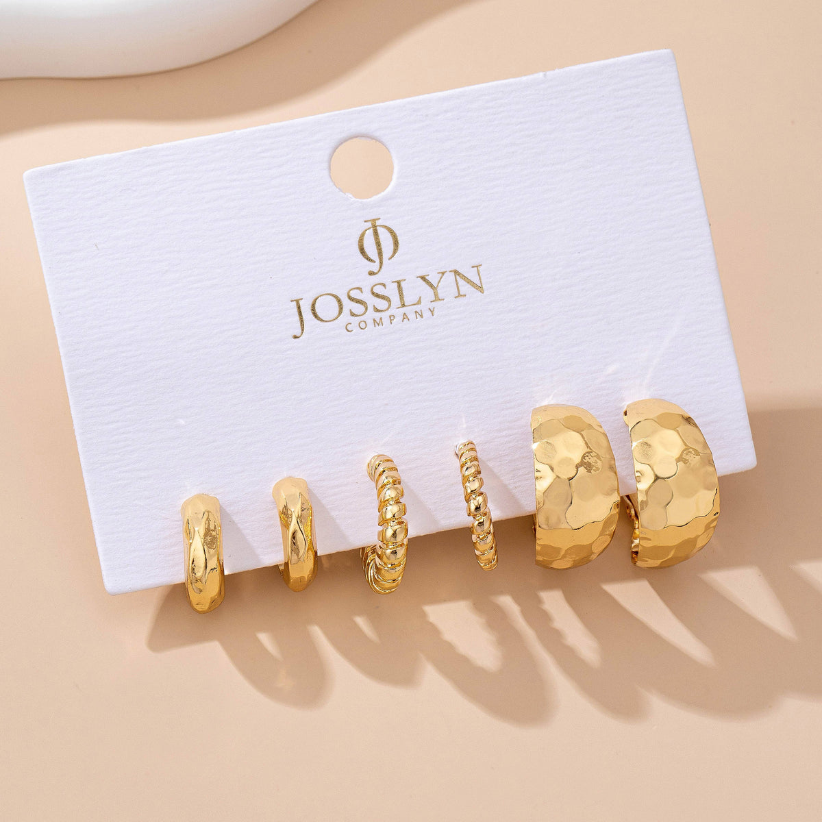 Mixed Texture Gold Crescent Hoop Trio Earring Set-JOSSLYN by wall to wall-R3vel Threads, Women's Fashion Boutique, Located in Hudsonville, Michigan