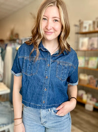 Serena Denim Short Sleeve-Risen-R3vel Threads, Women's Fashion Boutique, Located in Hudsonville, Michigan