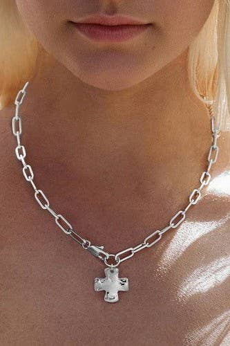 NOTABLE HAMMERED CROSS FRONT TOGGLE NECKLACE-JOSSLYN by wall to wall-R3vel Threads, Women's Fashion Boutique, Located in Hudsonville, Michigan
