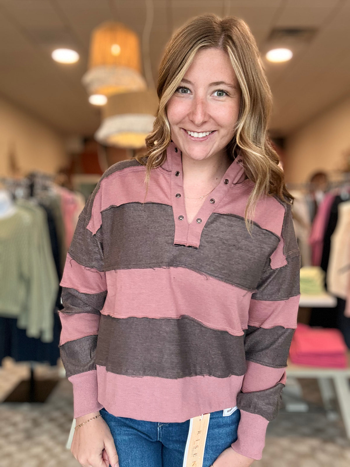 Wren Rugby Striped Top-Doe & Rae-R3vel Threads, Women's Fashion Boutique, Located in Hudsonville, Michigan