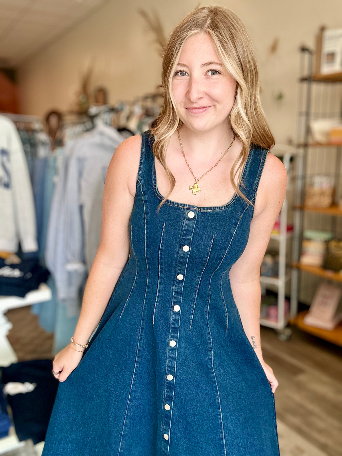 Benni Denim Dress-Blu Pepper-R3vel Threads, Women's Fashion Boutique, Located in Hudsonville, Michigan