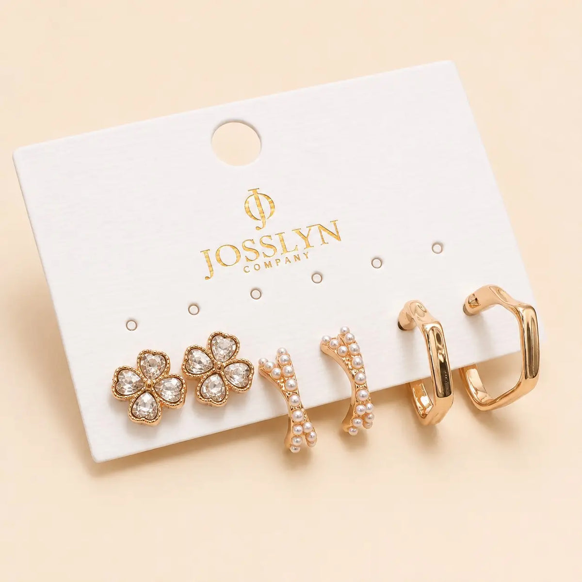 Floral Gem Pearl Hoop Trio Earrings
