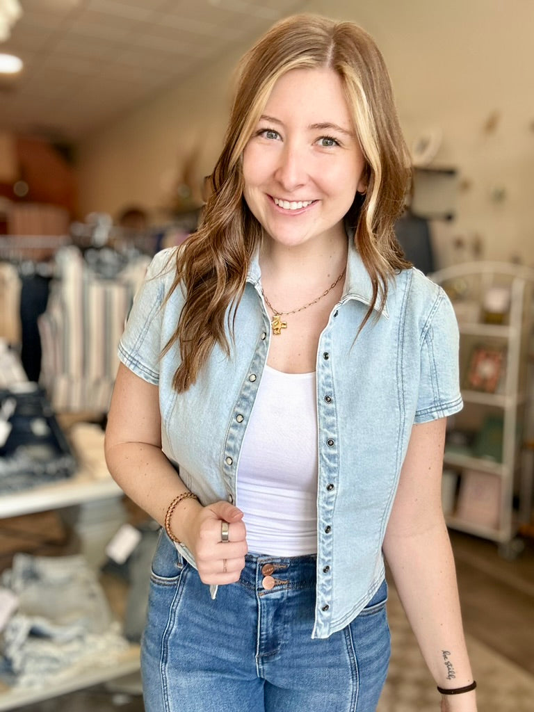 Evelyn Denim Top-Risen-R3vel Threads, Women's Fashion Boutique, Located in Hudsonville, Michigan