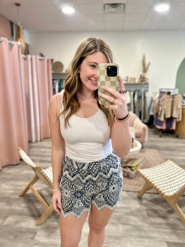 Lucy Embroidered Shorts-Doe & Rae-R3vel Threads, Women's Fashion Boutique, Located in Hudsonville, Michigan