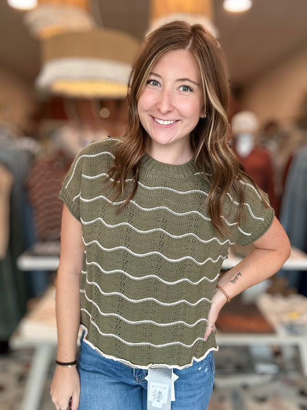 Madeline Top-Green-She+Sky-R3vel Threads, Women's Fashion Boutique, Located in Hudsonville, Michigan