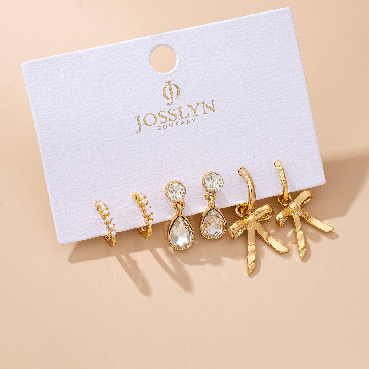 Pearl Crystal Teardrop Bow Trio Earring Set-JOSSLYN by wall to wall-R3vel Threads, Women's Fashion Boutique, Located in Hudsonville, Michigan