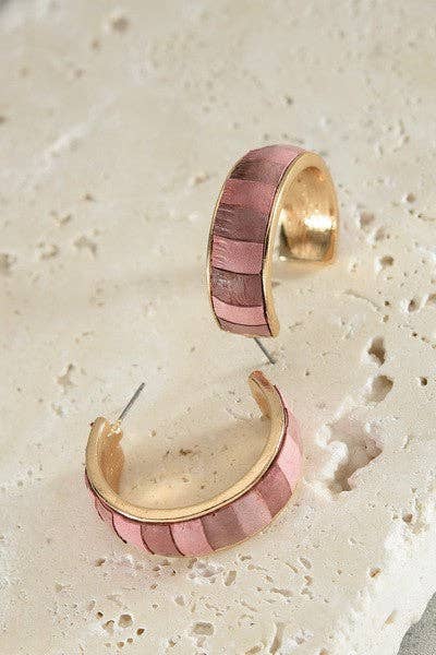 FAUX LEATHER TWO TONE HOOP EARRINGS-JOSSLYN by wall to wall-R3vel Threads, Women's Fashion Boutique, Located in Hudsonville, Michigan