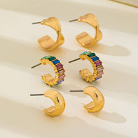 Multi Colored Baguette Twisted Hoop Trio
