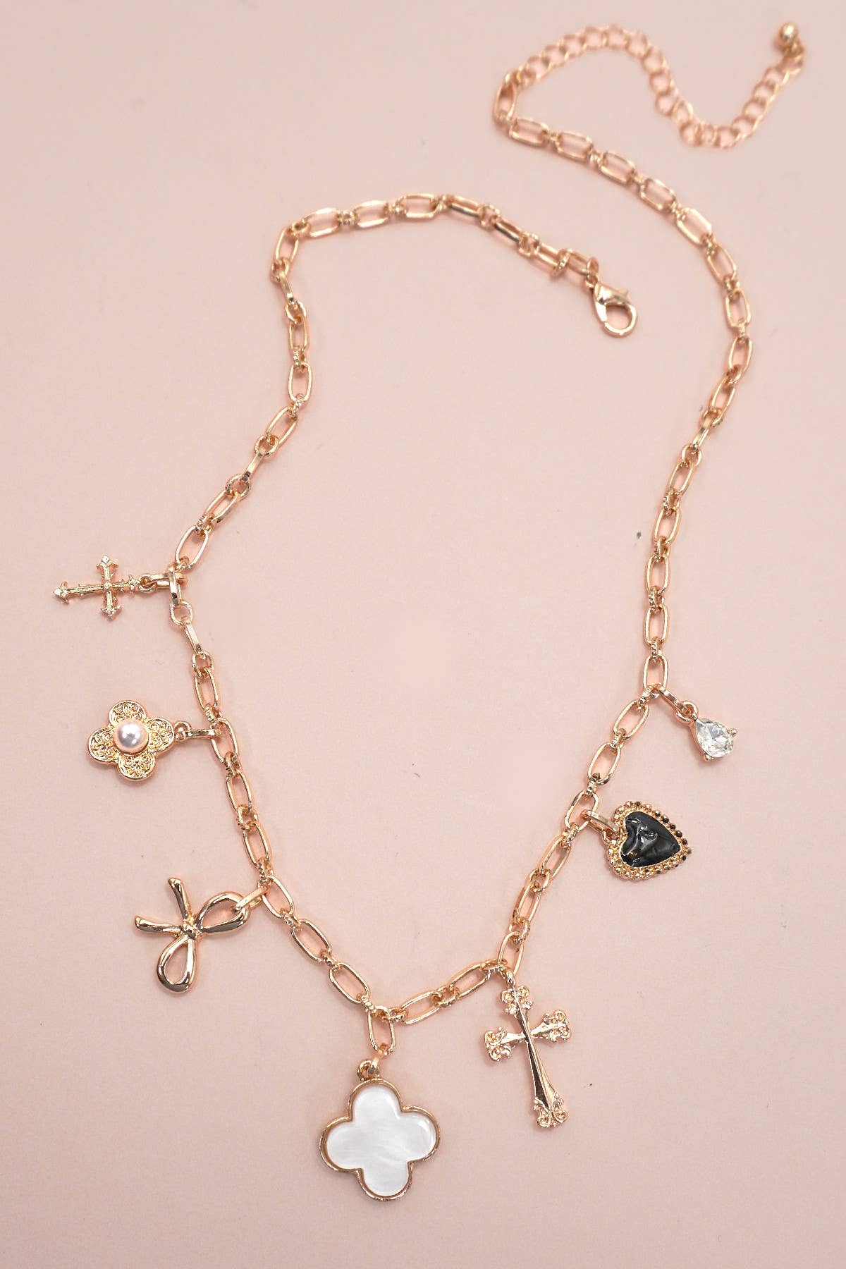 Clover Bow Cross necklace-JOSSLYN by wall to wall-R3vel Threads, Women's Fashion Boutique, Located in Hudsonville, Michigan