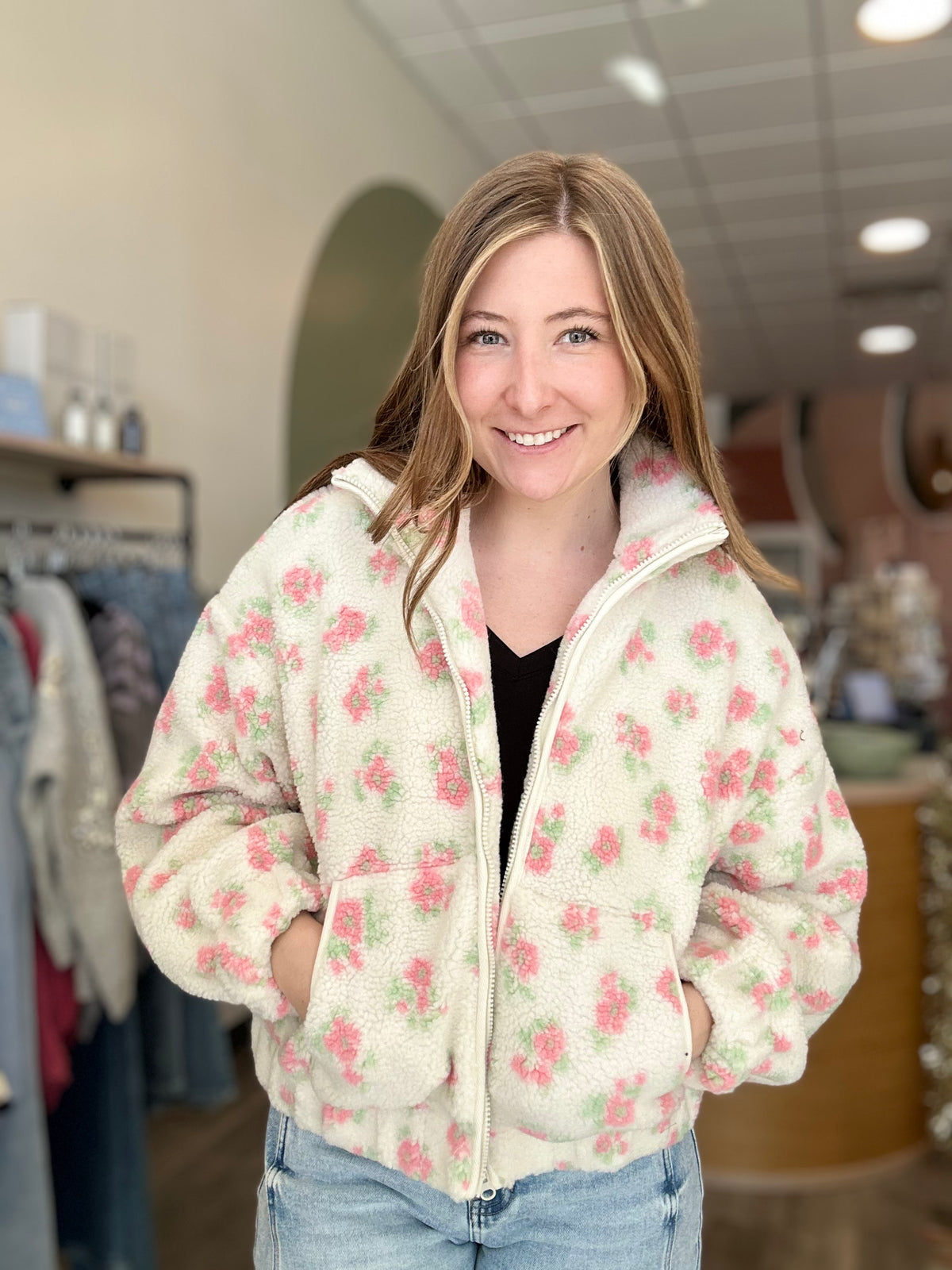 Kara Sherpa Jacket-Double Zero-R3vel Threads, Women's Fashion Boutique, Located in Hudsonville, Michigan