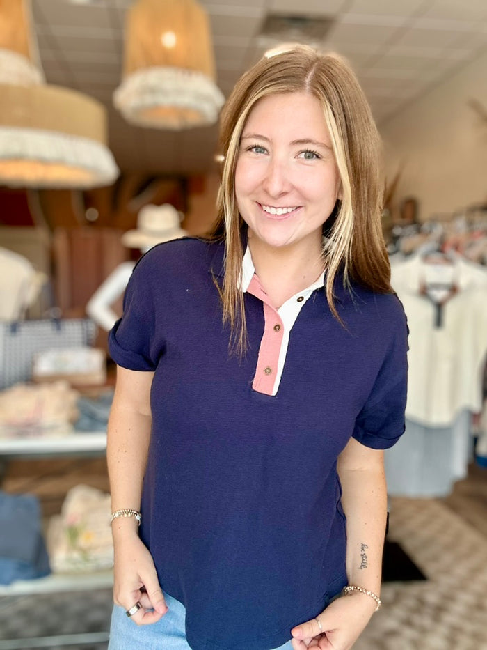 Trisha Polo-Bluivy-R3vel Threads, Women's Fashion Boutique, Located in Hudsonville, Michigan