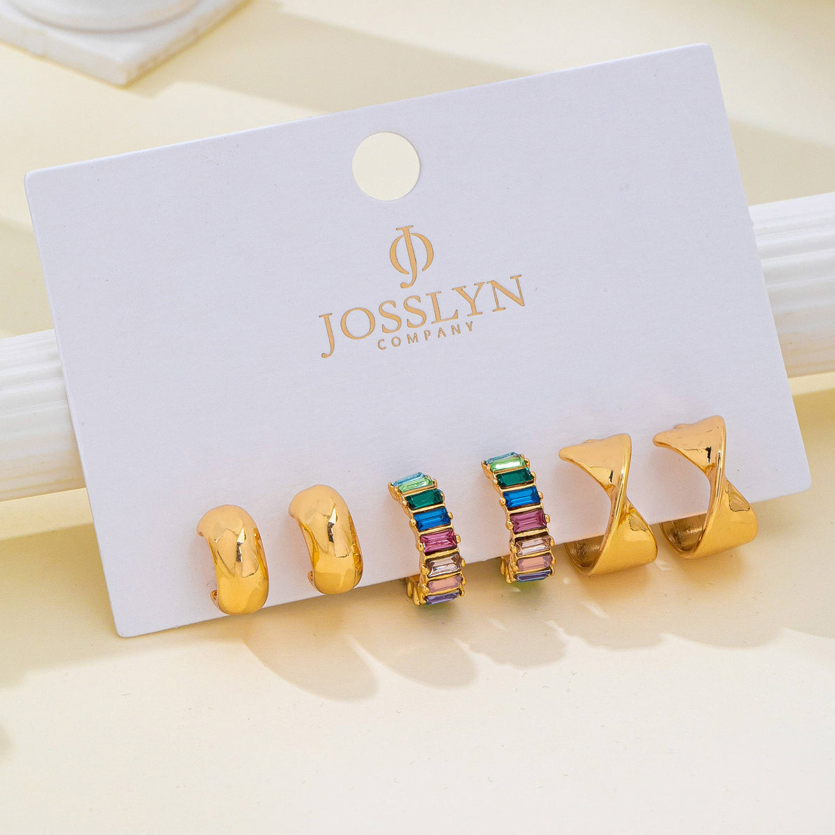 Multi Colored Baguette Twisted Hoop Trio
