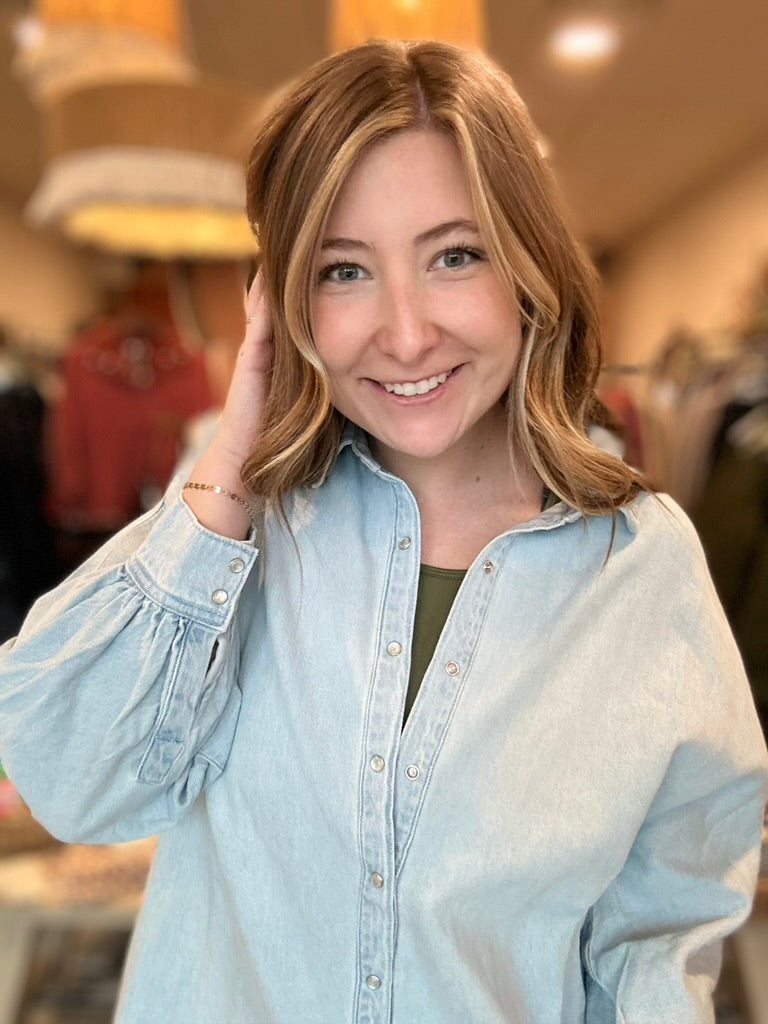 Mikayla Denim Top-Risen-R3vel Threads, Women's Fashion Boutique, Located in Hudsonville, Michigan