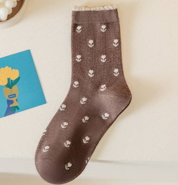WOMAN BREATHABLE FLORAL COTTON SOCKS-JOSSLYN by wall to wall-R3vel Threads, Women's Fashion Boutique, Located in Hudsonville, Michigan