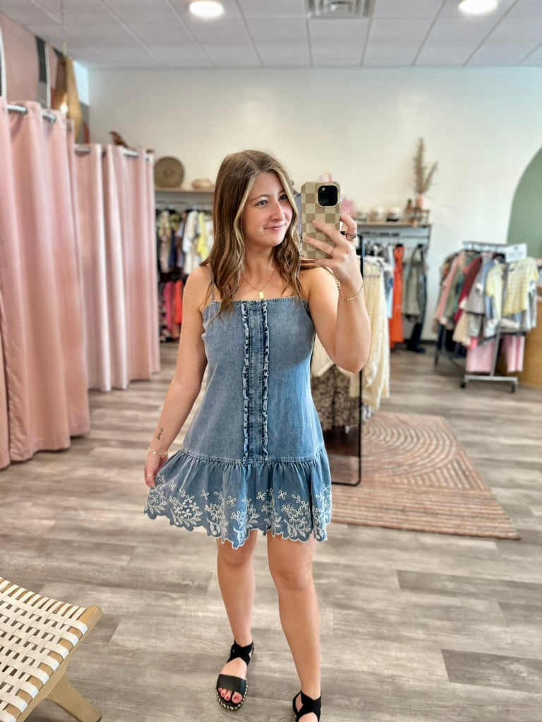 Darcy Denim Dress-Sewn + Seen-R3vel Threads, Women's Fashion Boutique, Located in Hudsonville, Michigan