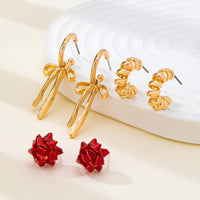 Holiday Present Bow & Ribbon Hoop Earring Set