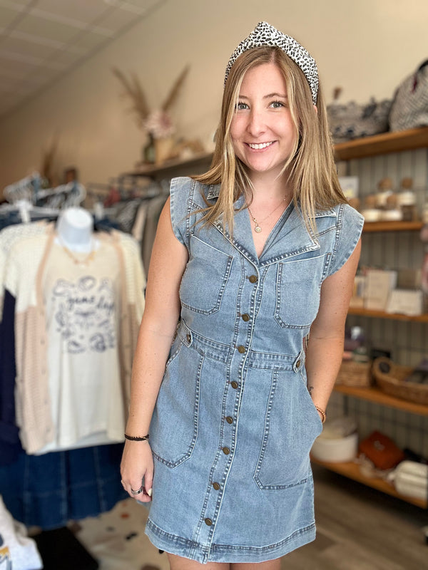 Izzy Denim Dress-Doe & Rae-R3vel Threads, Women's Fashion Boutique, Located in Hudsonville, Michigan