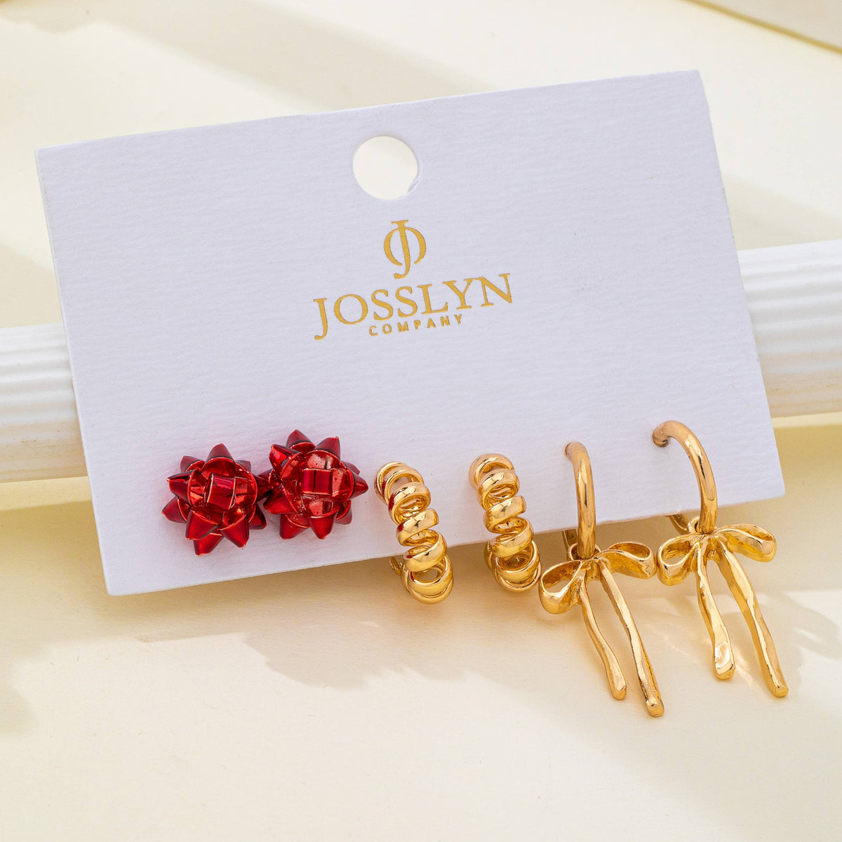 Holiday Present Bow & Ribbon Hoop Earring Set