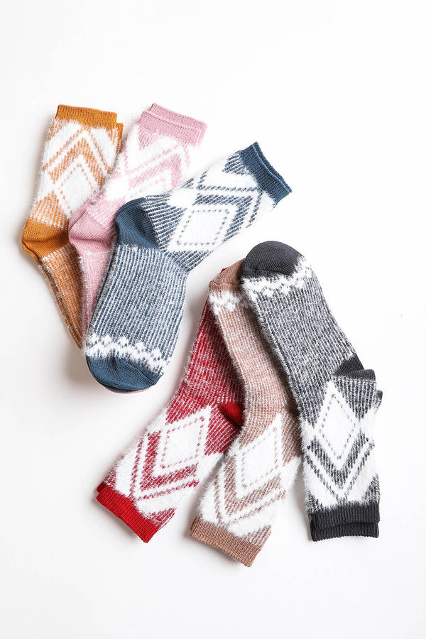 Faux Mohair Diamond Pattern Socks - Fall & Winter 2025-Leto Accessories-R3vel Threads, Women's Fashion Boutique, Located in Hudsonville, Michigan