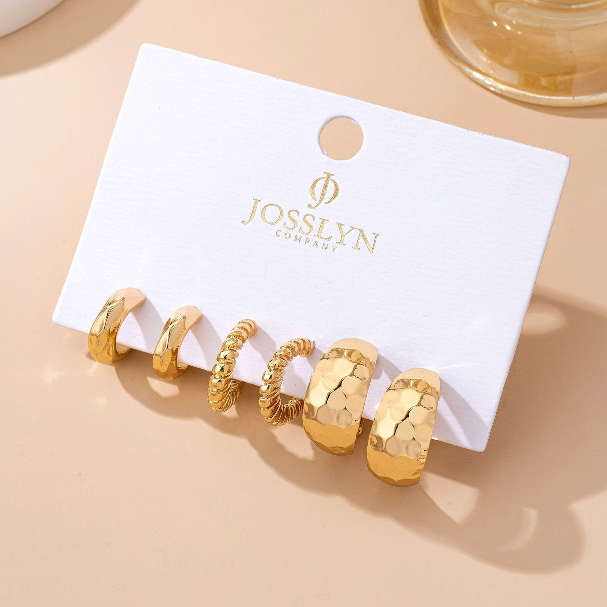 Mixed Texture Gold Crescent Hoop Trio Earring Set-JOSSLYN by wall to wall-R3vel Threads, Women's Fashion Boutique, Located in Hudsonville, Michigan