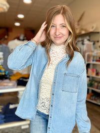 Jayla Denim Shirt-Risen-R3vel Threads, Women's Fashion Boutique, Located in Hudsonville, Michigan