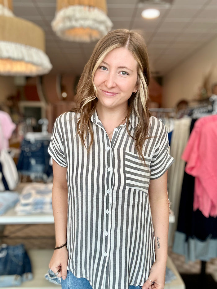 Rina Short Sleeve Button Up-Doe & Rae-R3vel Threads, Women's Fashion Boutique, Located in Hudsonville, Michigan
