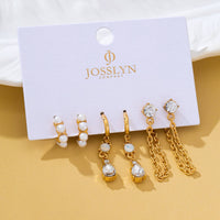 Pearl Hoop Crystal Drop Chain Trio Earring Set-JOSSLYN by wall to wall-R3vel Threads, Women's Fashion Boutique, Located in Hudsonville, Michigan